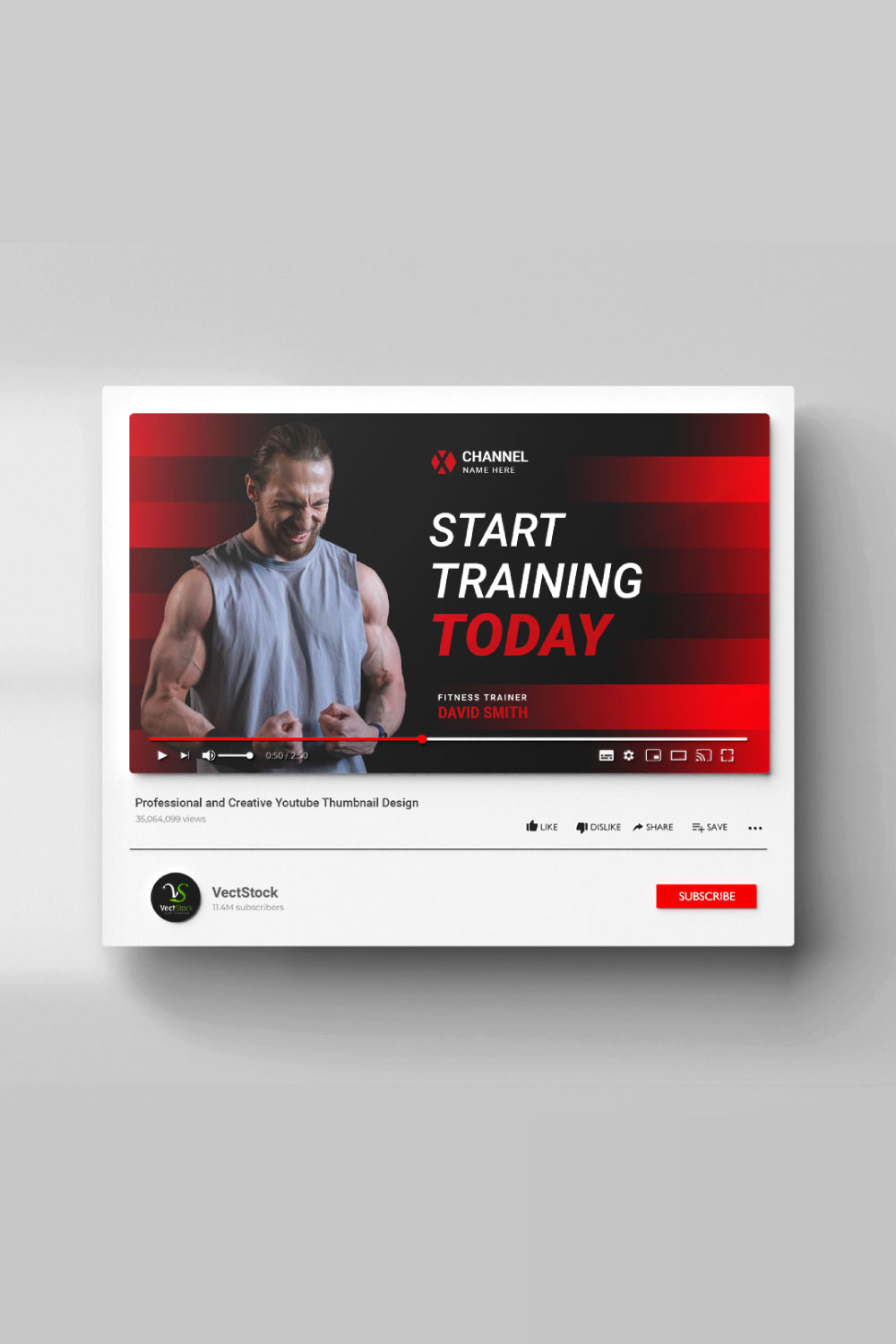 Gym Youtube thumbnail and banner design template pinterest preview image.
