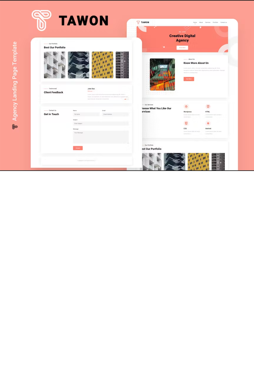 Free Tawon Agency Landing Page Template pinterest preview image.