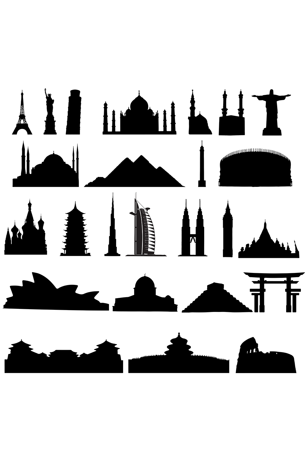 Silhouette collection of buildings and historical places pinterest preview image.