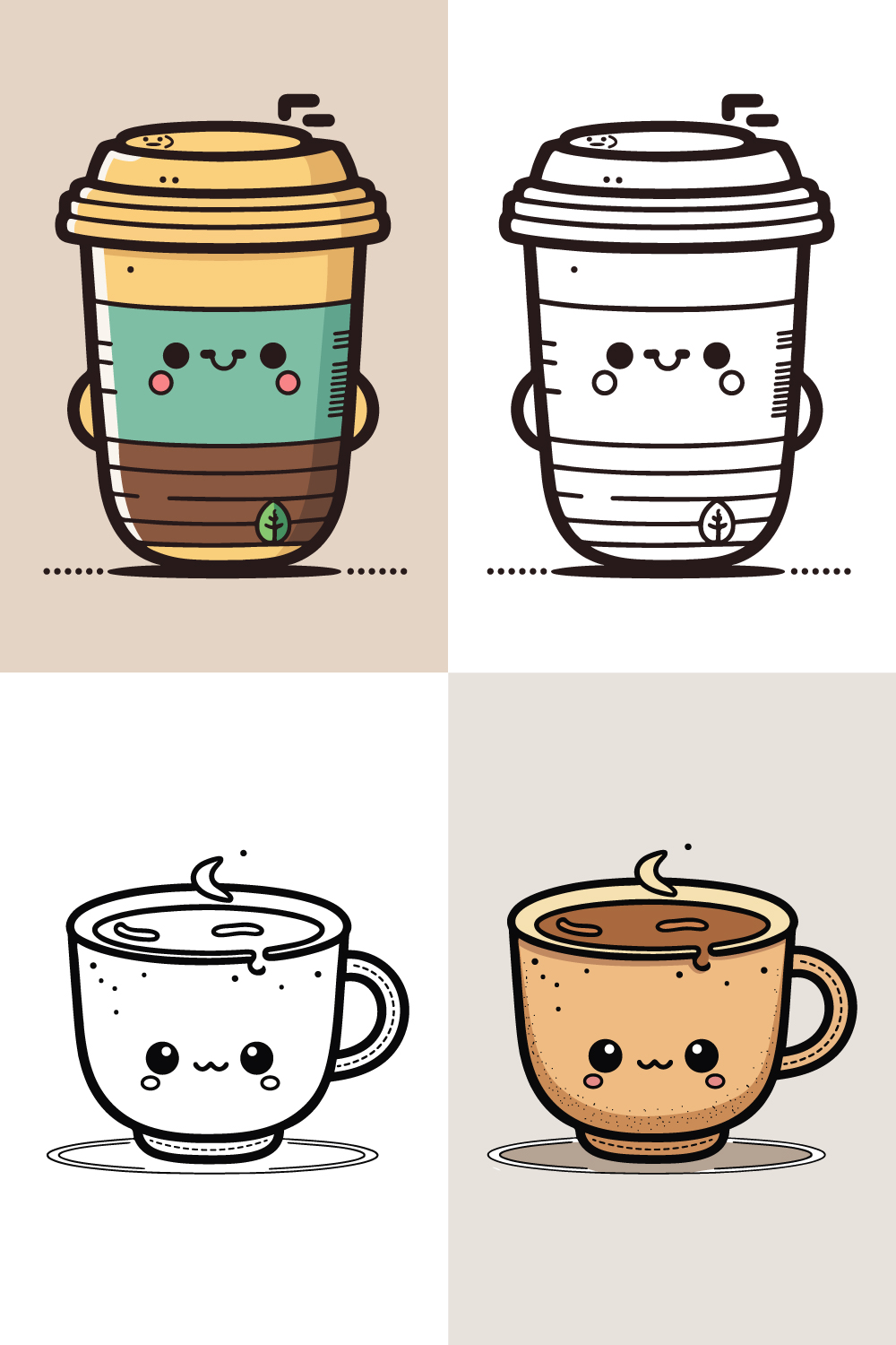 Coffee Cup Logo, Cute Coffee Cup Cartoon line art colorful Vector  Illustration, Coffee cup icon design, Flat carton style, and Food and drink  icon