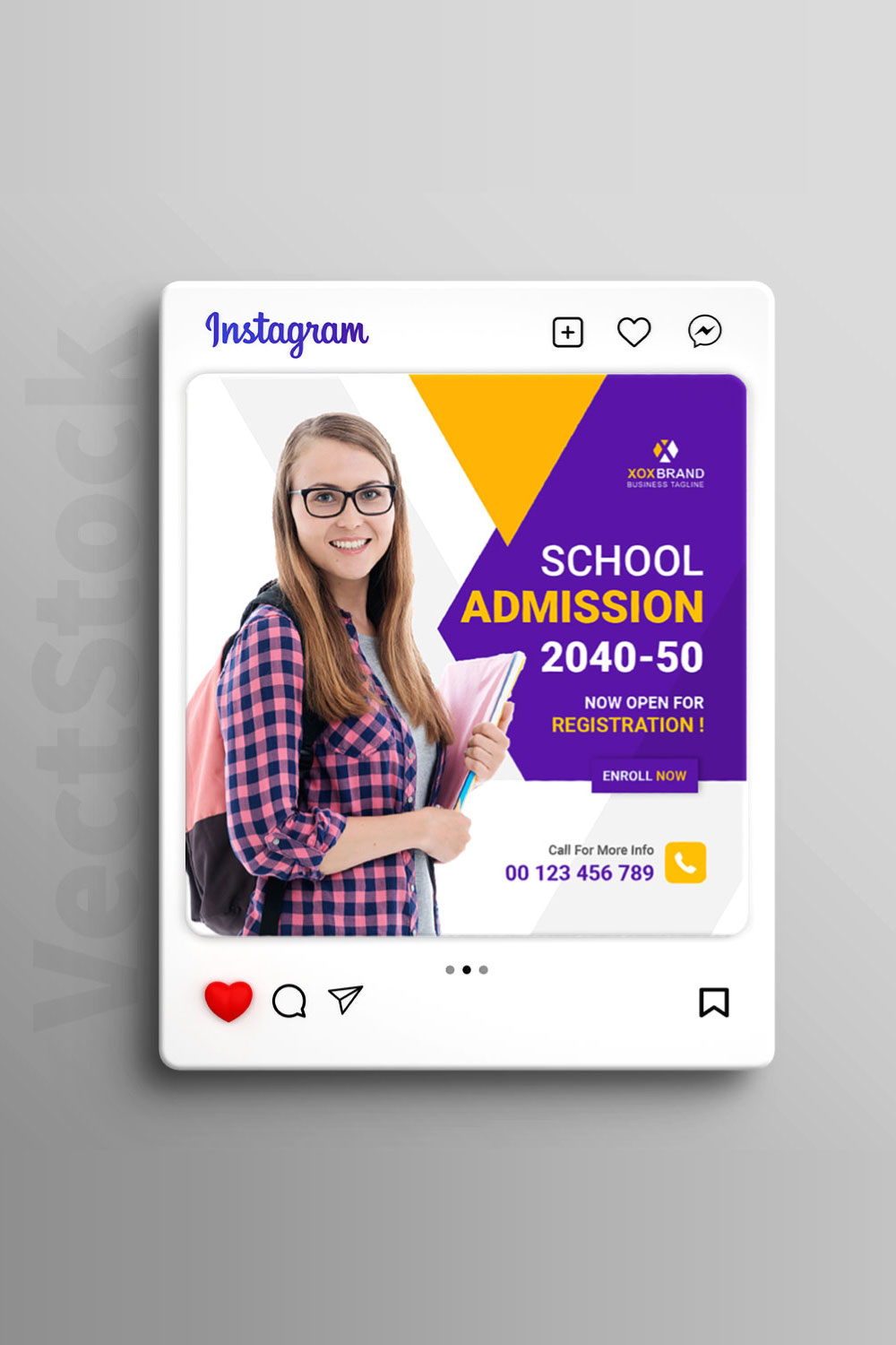 School admission social media post template pinterest preview image.