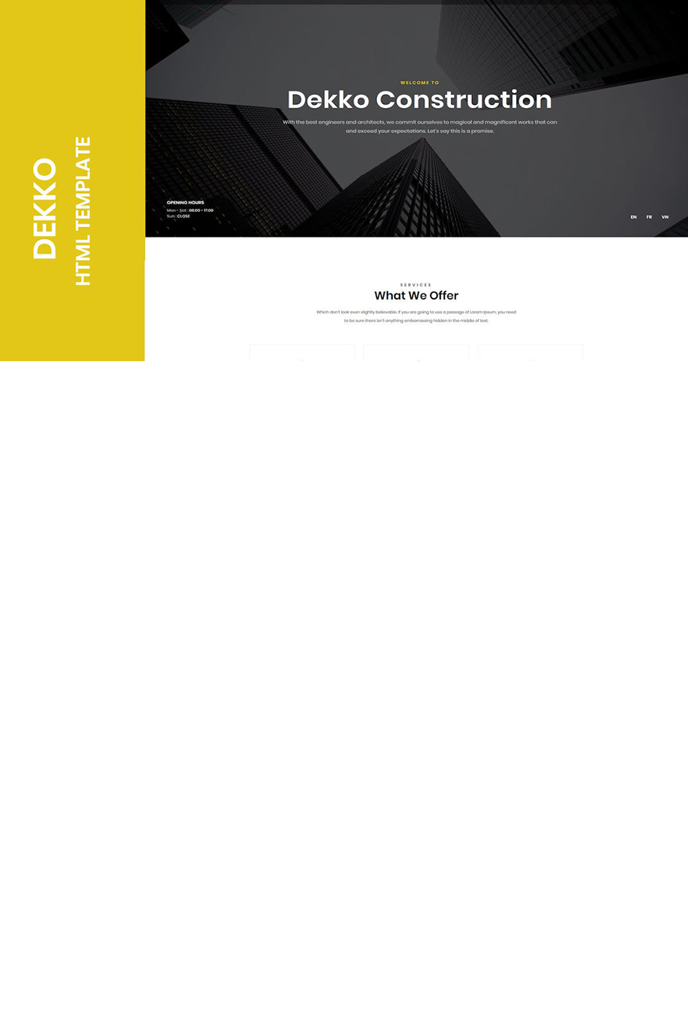 Free Dekko Construction HTML5 Template pinterest preview image.