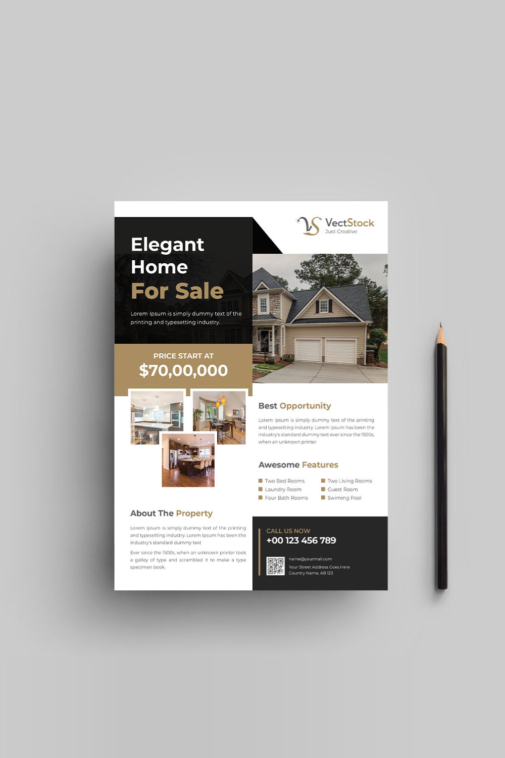 Minimal real estate flyer design template pinterest preview image.