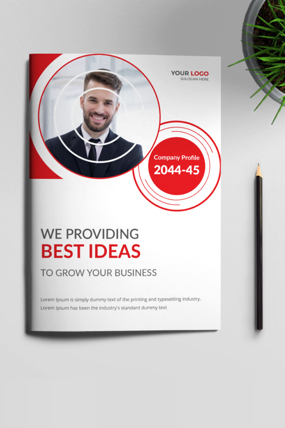Business Bi-fold Brochure Design Template pinterest preview image.