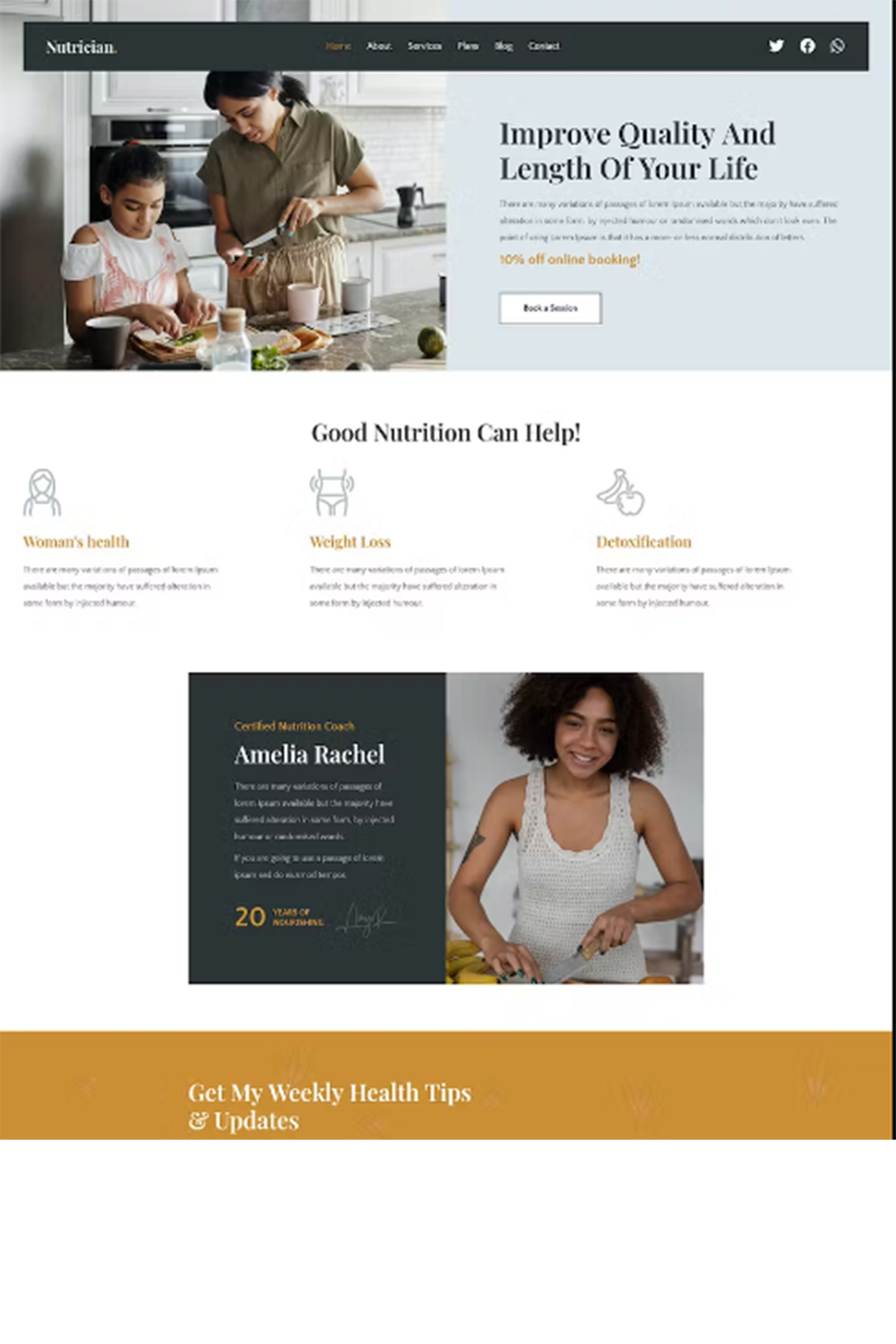 Free Health and Nutrition Coach Feminine HTML Landing Page Template pinterest preview image.