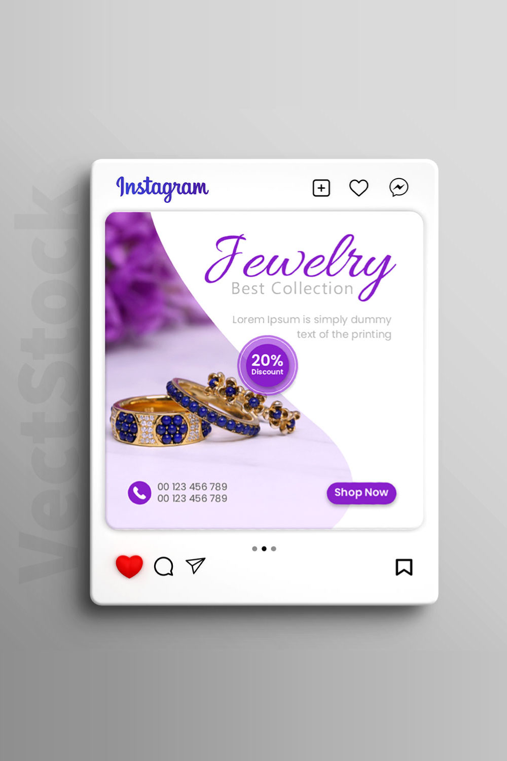 Jewelry products social media Instagram post banner template pinterest preview image.