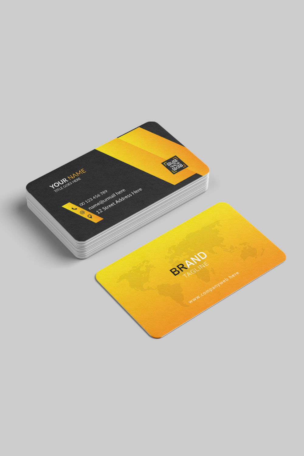 Yellow and black business card design template pinterest preview image.