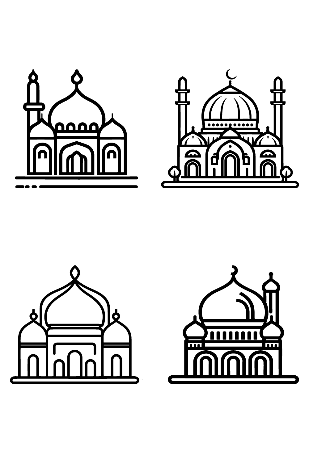 Mosque Icon illustration, Mosque logo, Mosque line art vector, Mosque Outline style, and clean simple design pinterest preview image.