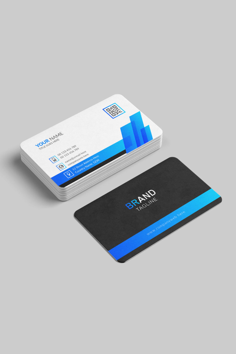 Professional blue business card design pinterest preview image.