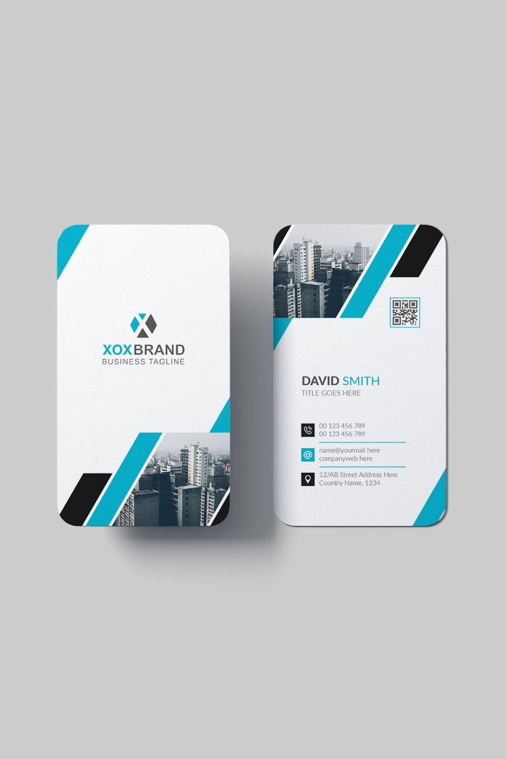 Clean vertical business card design template pinterest preview image.
