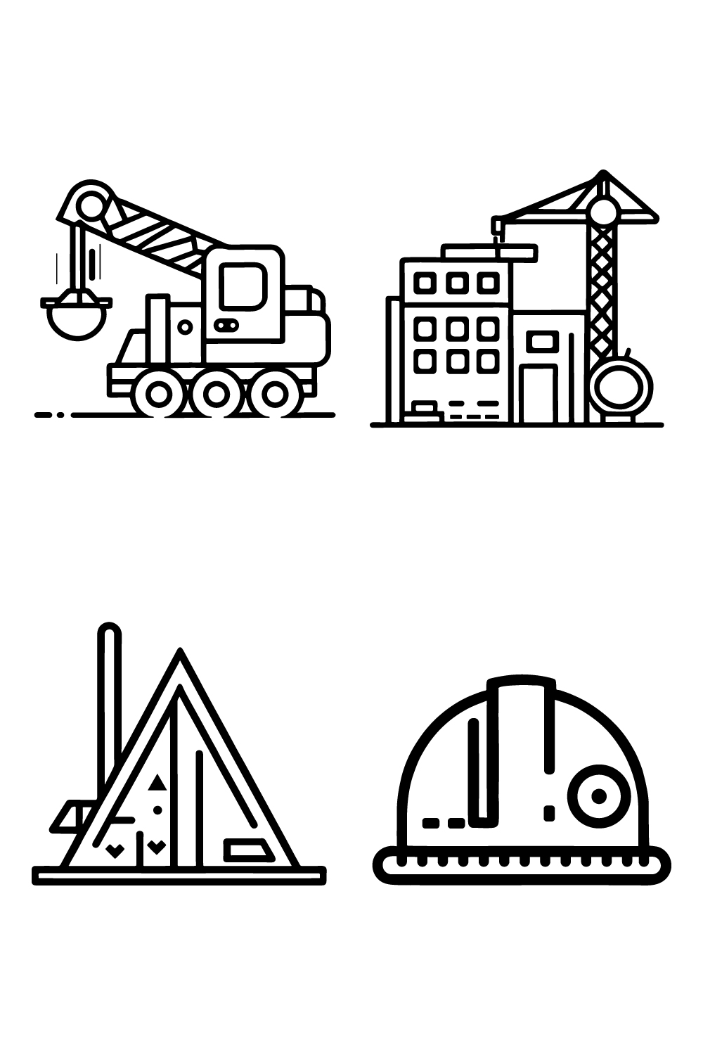 Construction Icon, flat line art, Outline style, vector for graphic and web design, and clean simple design pinterest preview image.
