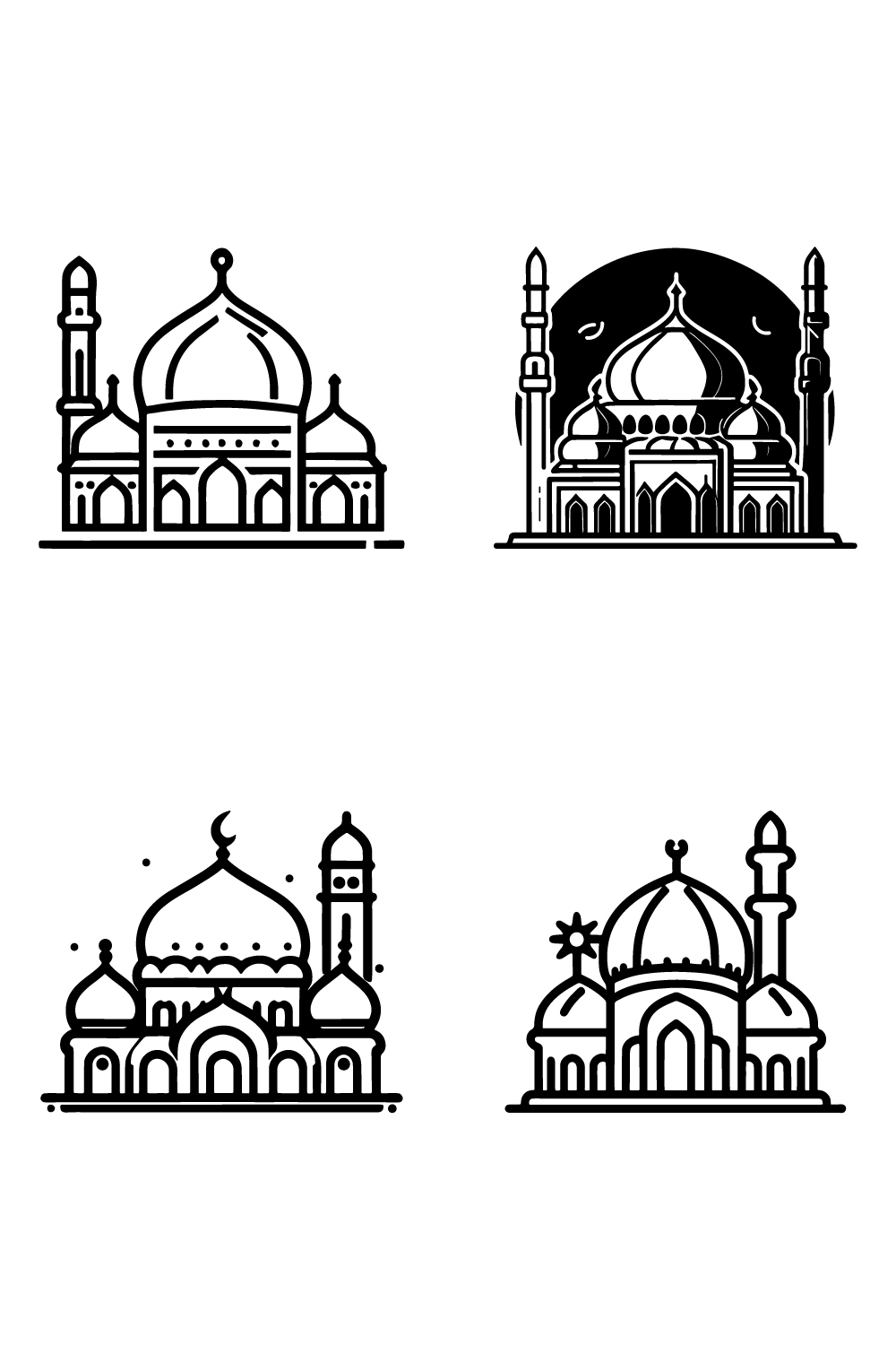 Mosque Icon illustration, Mosque logo, Mosque line art vector, Mosque Outline style, and clean simple design pinterest preview image.
