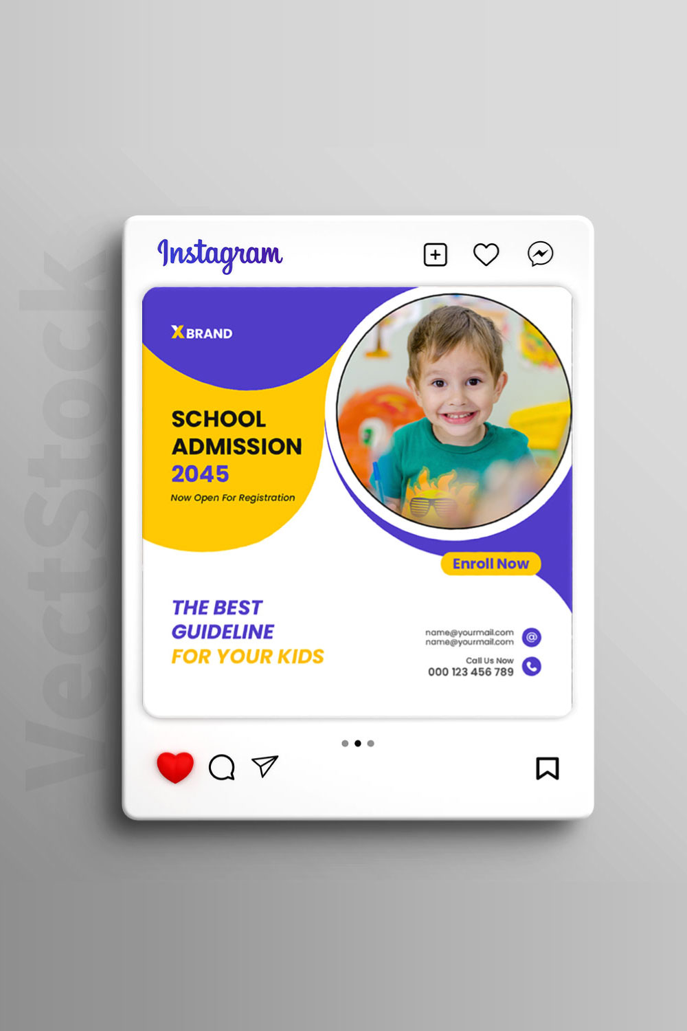 Kids admission social media Instagram post and banner template design pinterest preview image.
