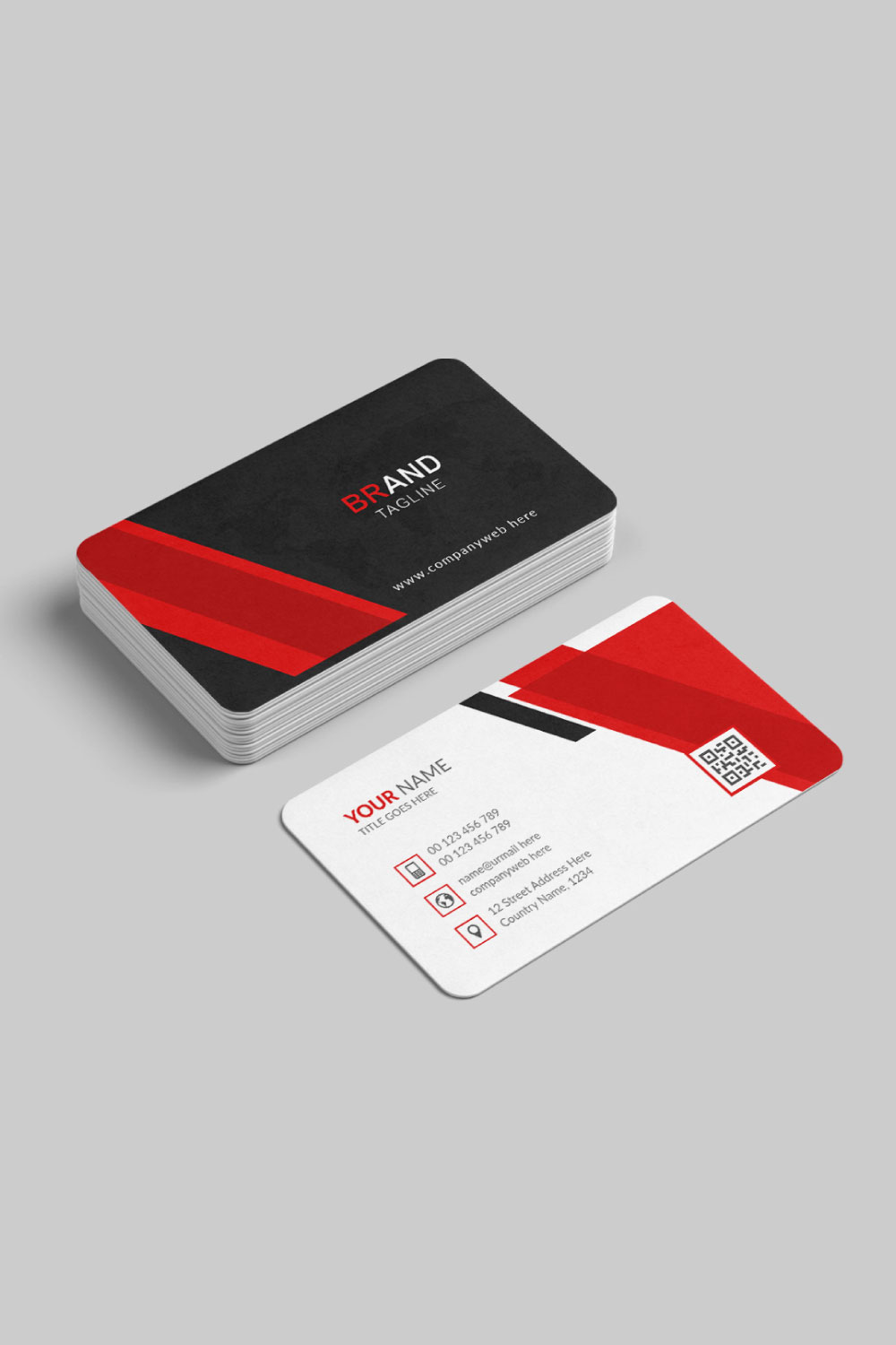 Red and black business card design pinterest preview image.