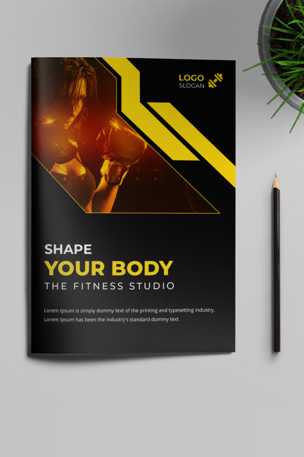 Fitness Gym Bifold Brochure Design Template pinterest preview image.