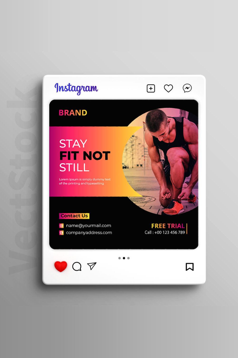 Gym social media Instagram post and banner template design pinterest preview image.