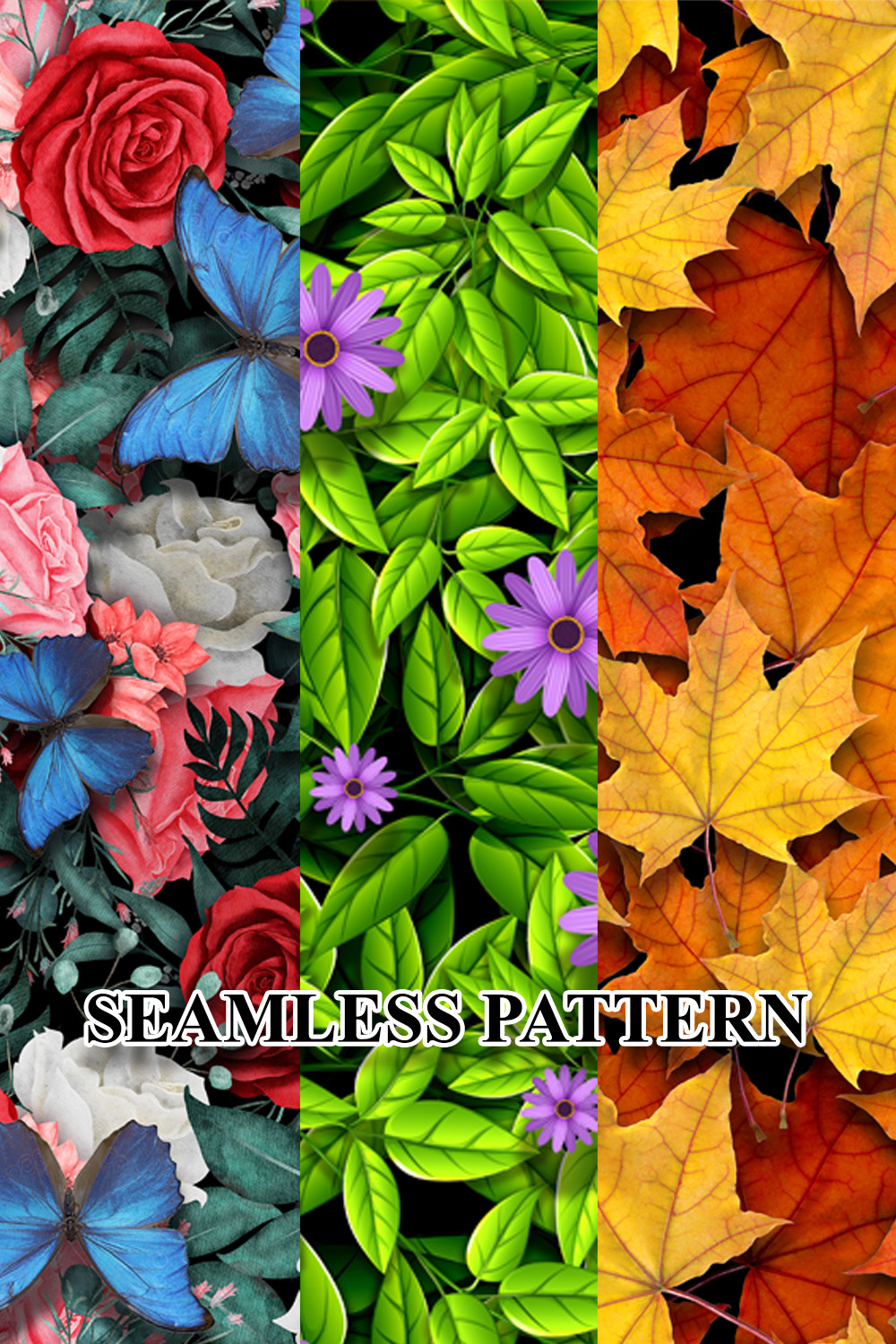 Flower Leaf Seamless Pattern pinterest preview image.