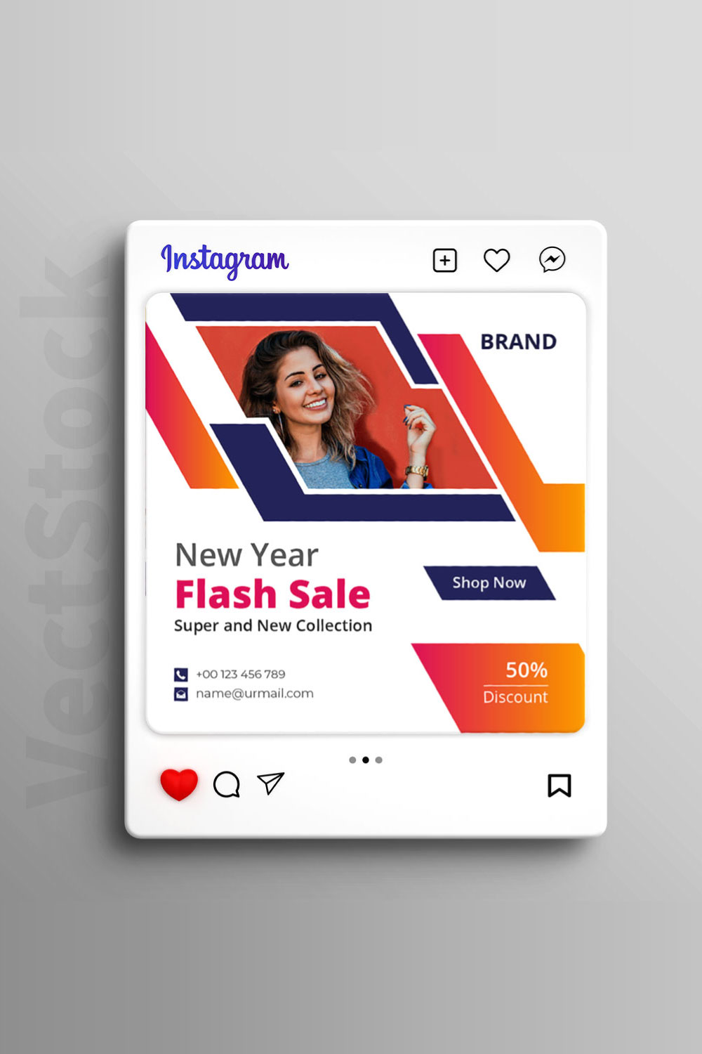 New year flash sale social media Instagram post and banner template design pinterest preview image.