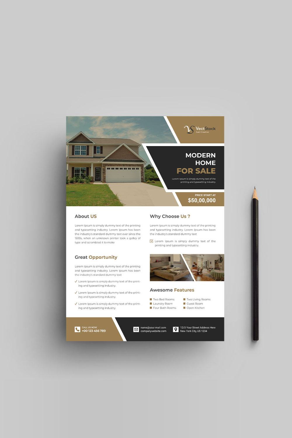 Real estate flyer design template pinterest preview image.