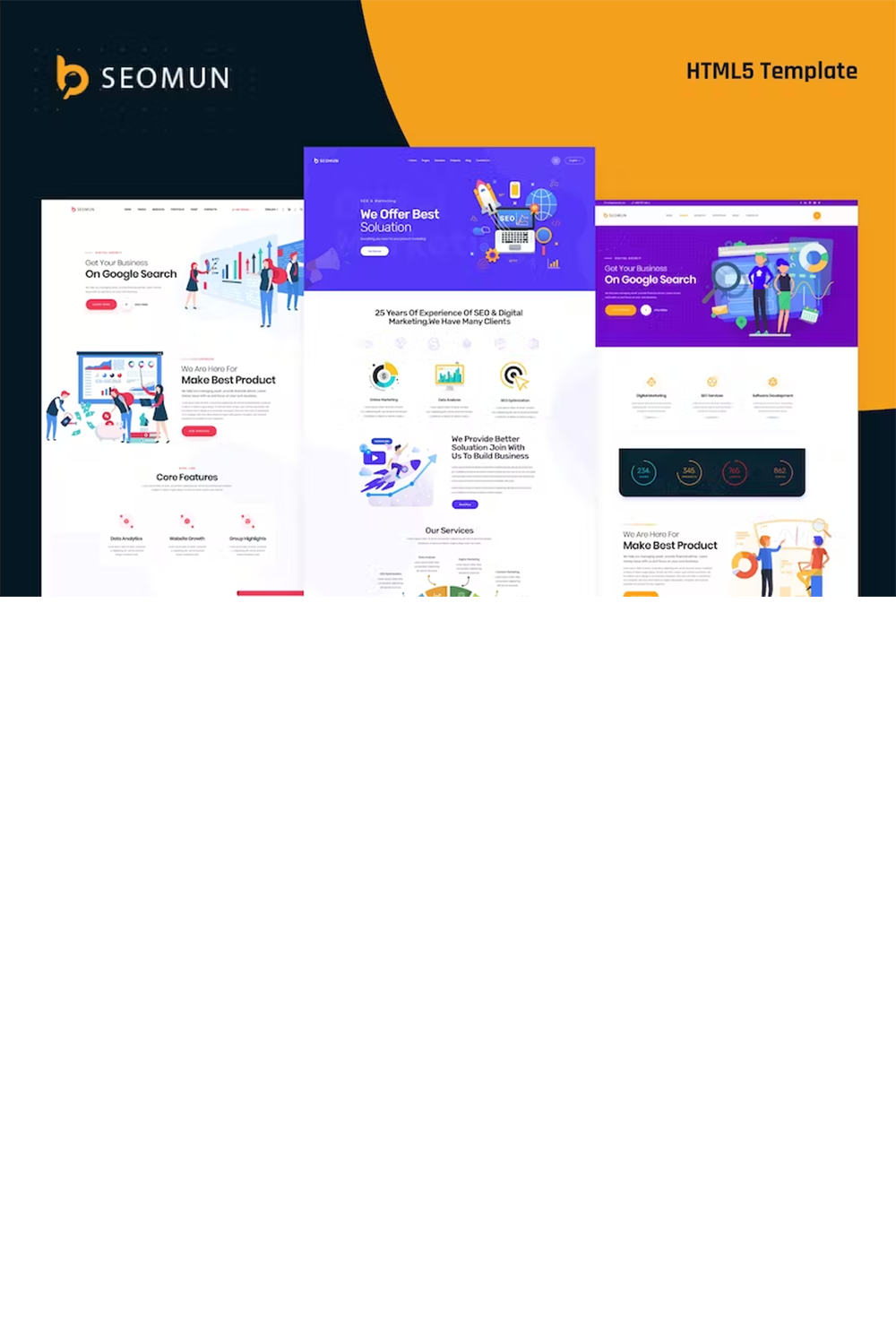 Free SEO And Digital Marketing Agency HTML Template pinterest preview image.