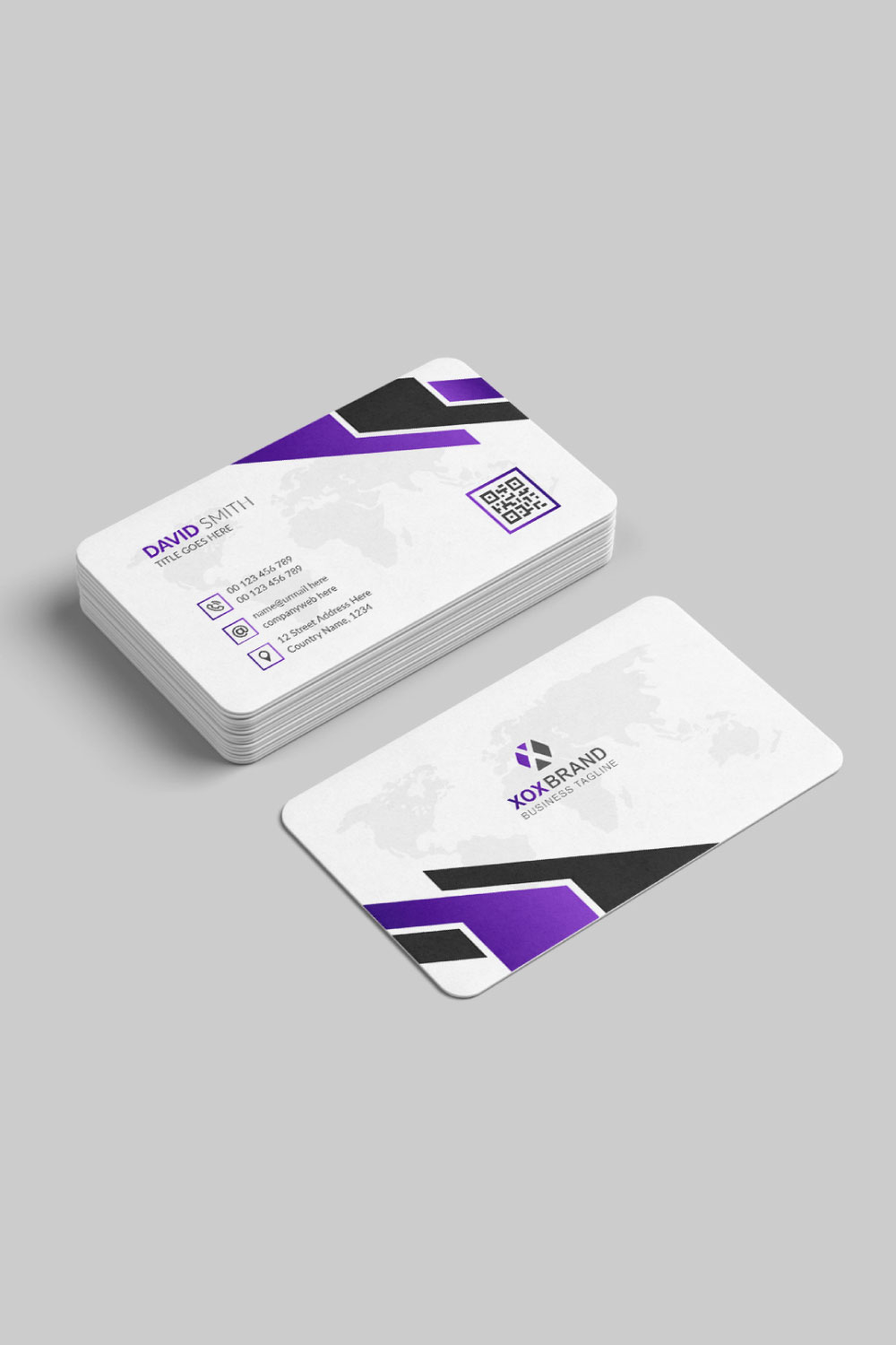 Elegant business card purple and white color pinterest preview image.