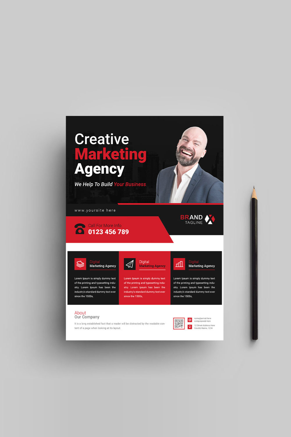 Business flyer template red color pinterest preview image.