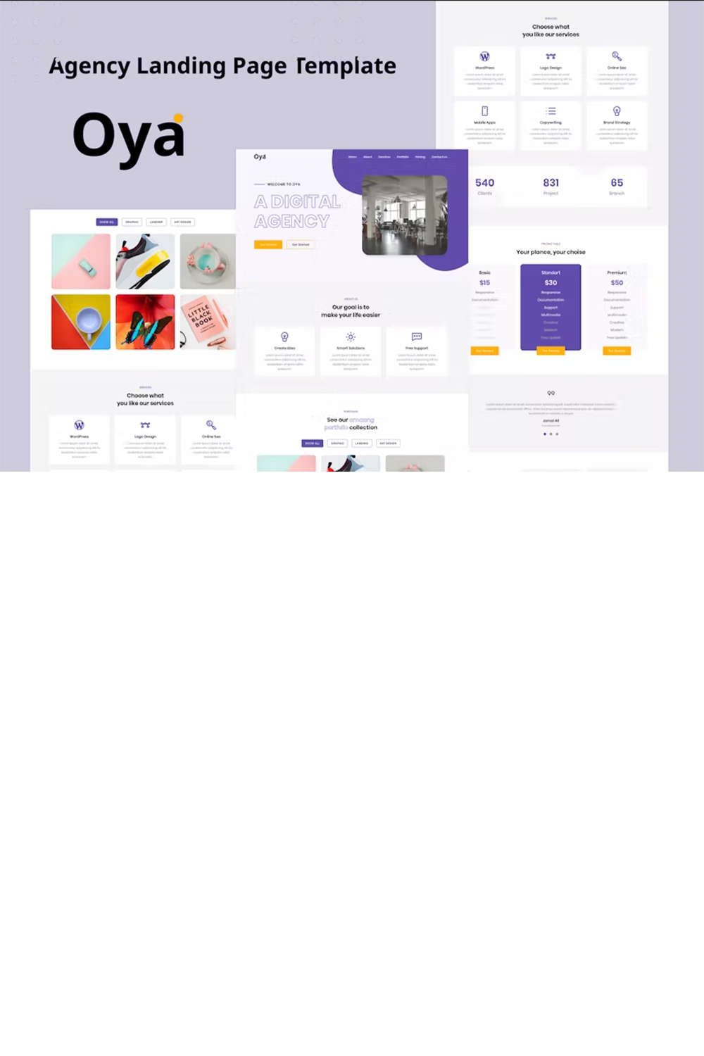 Free Oya Agency Landing Page Template pinterest preview image.