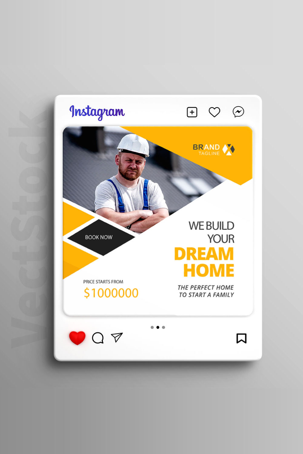 Construction social media Instagram post design and banner template pinterest preview image.