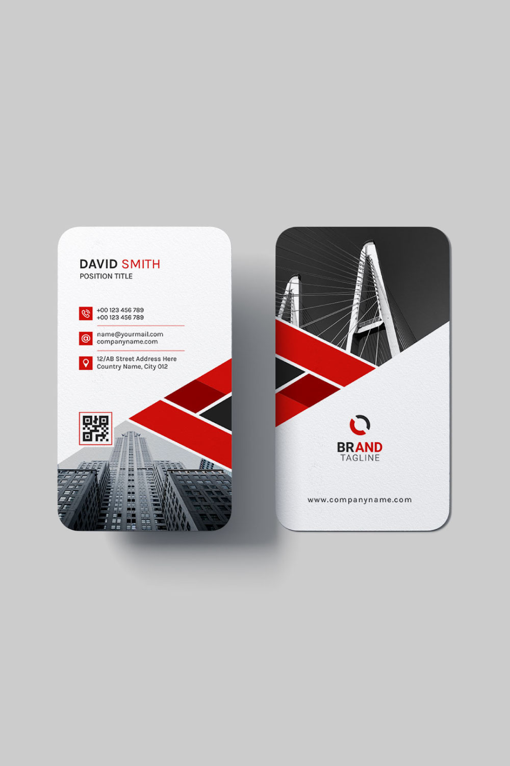 Creative and modern vertical business card design template pinterest preview image.