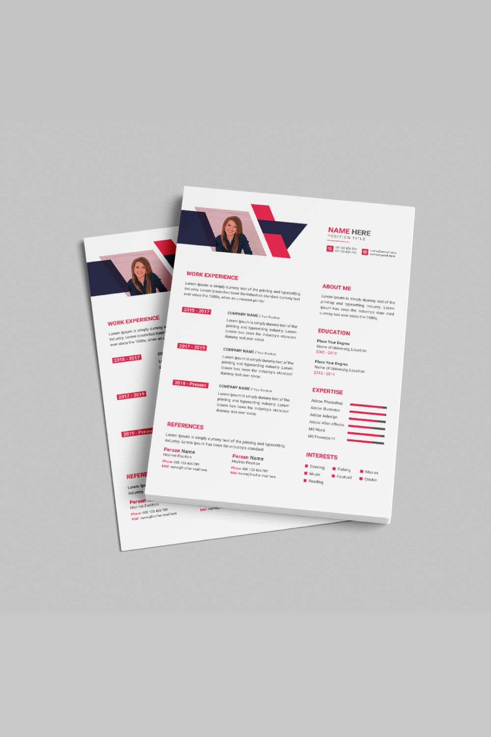Resume or cv template pinterest preview image.