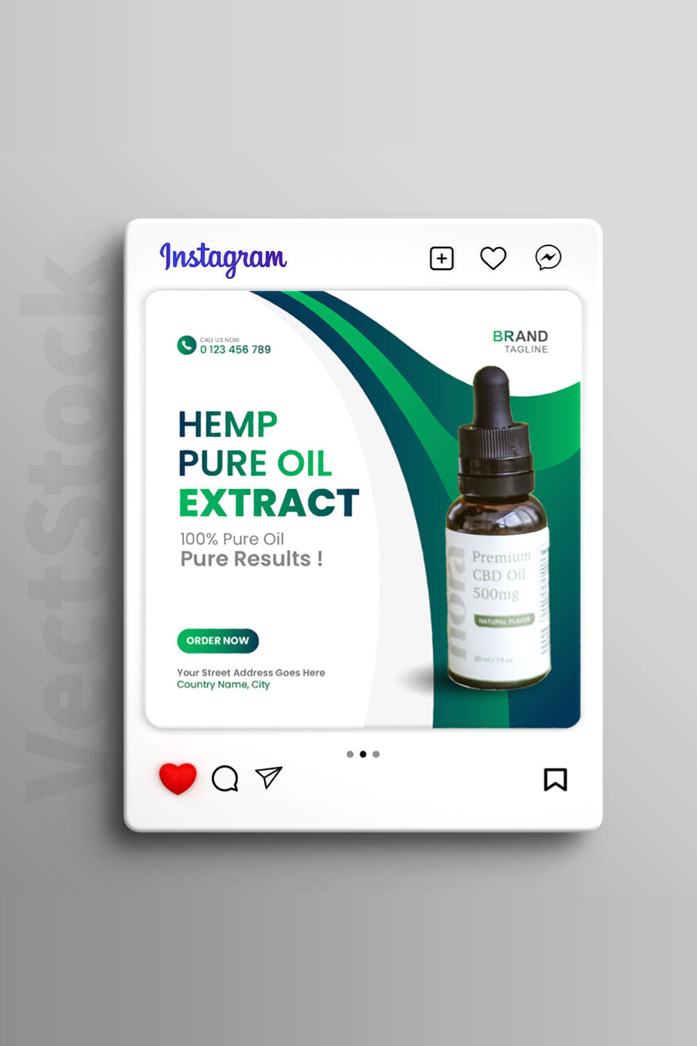 Cbd hemp oil social media post banner template pinterest preview image.