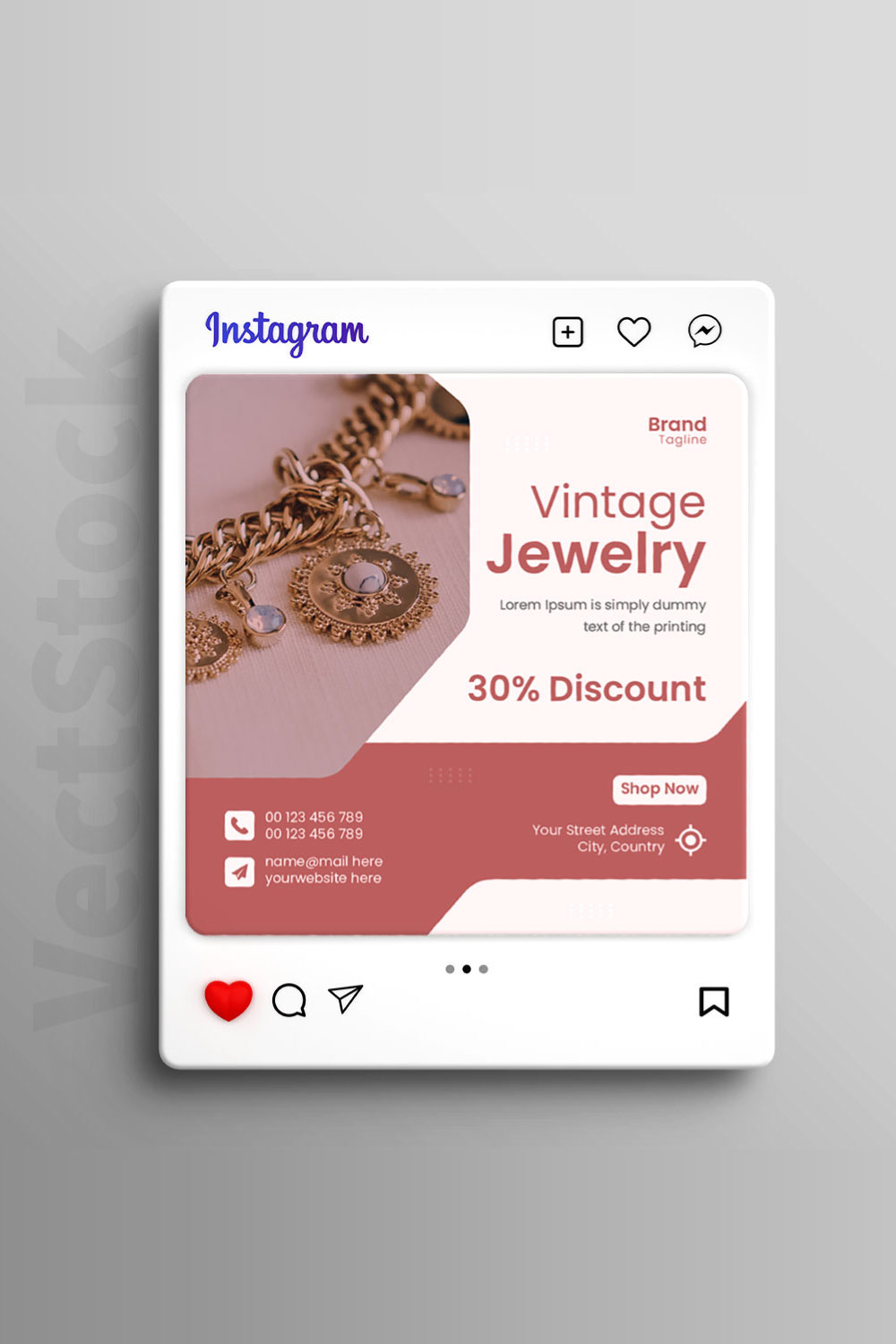 Jewelry social media and instagram post template pinterest preview image.