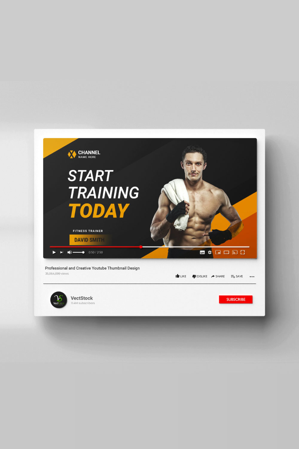 Fitness training Youtube thumbnail design template pinterest preview image.
