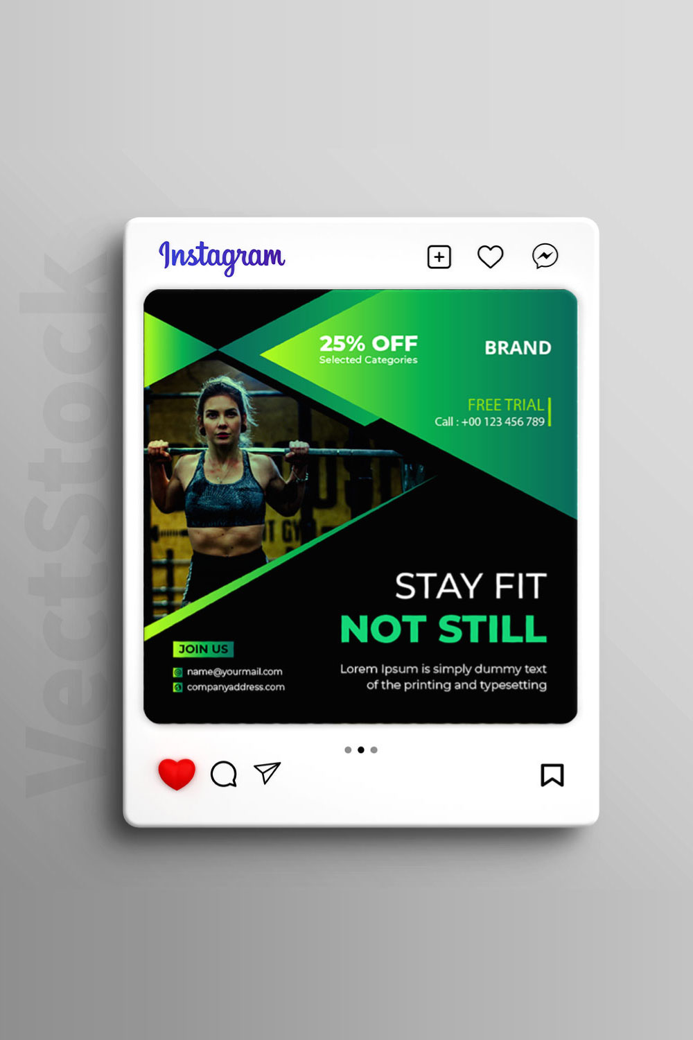 Gym fitness social media Instagram post and banner template design pinterest preview image.