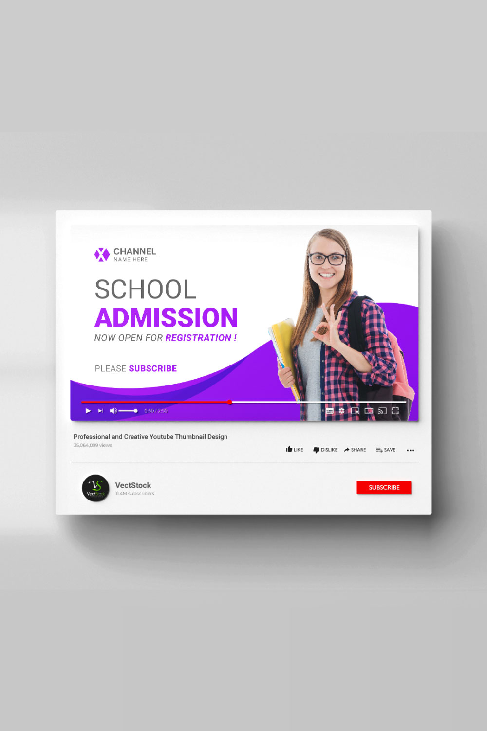 School admission Youtube thumbnail banner design template pinterest preview image.