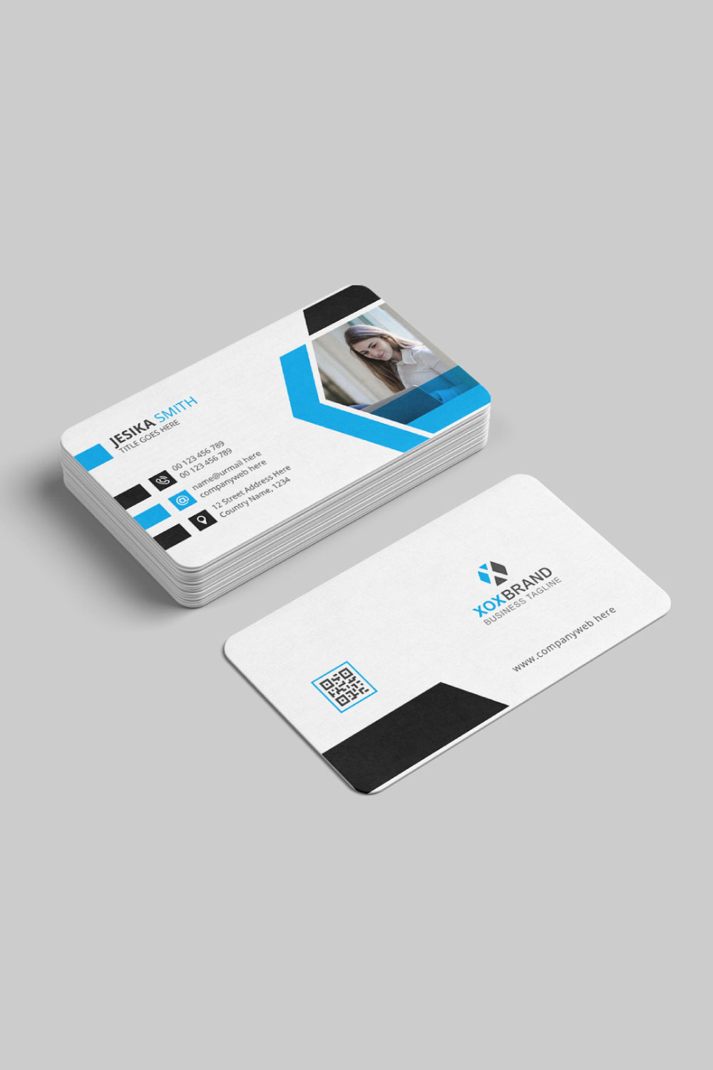 Clean and modern business card design pinterest preview image.