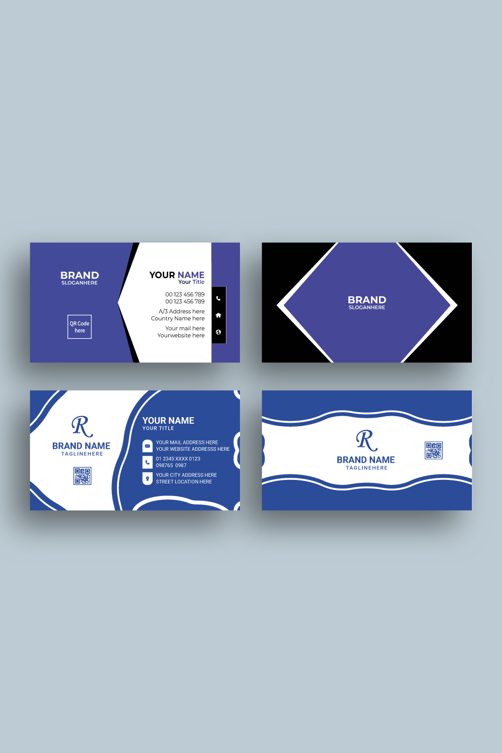 Two business card designs pinterest preview image.