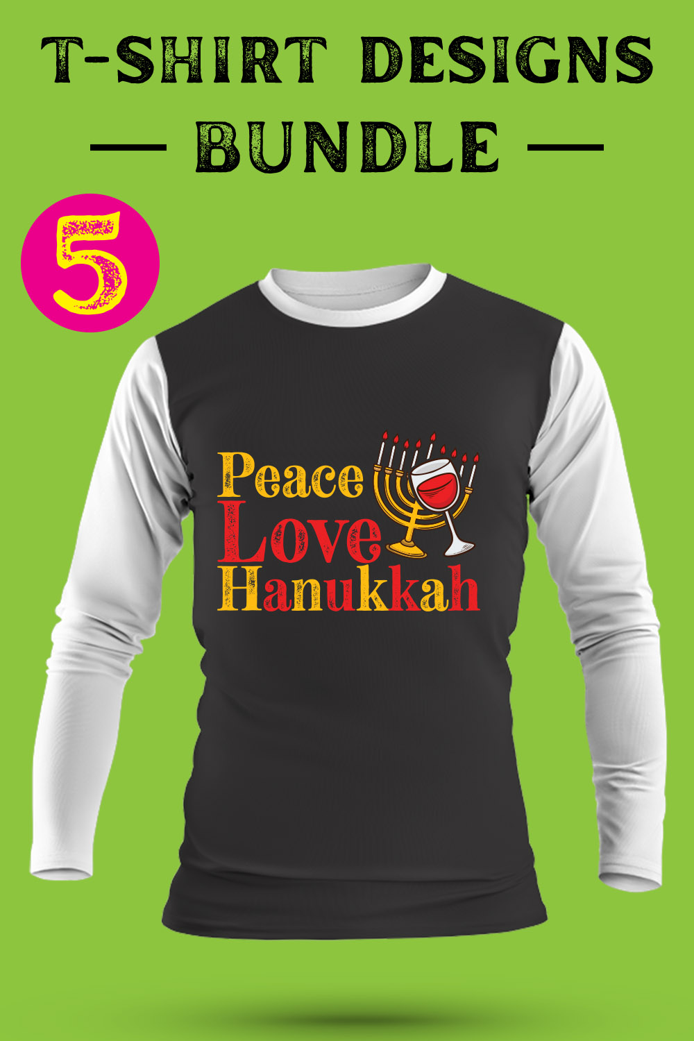 Hanukkah T Shirt Designs Bundle pinterest preview image.