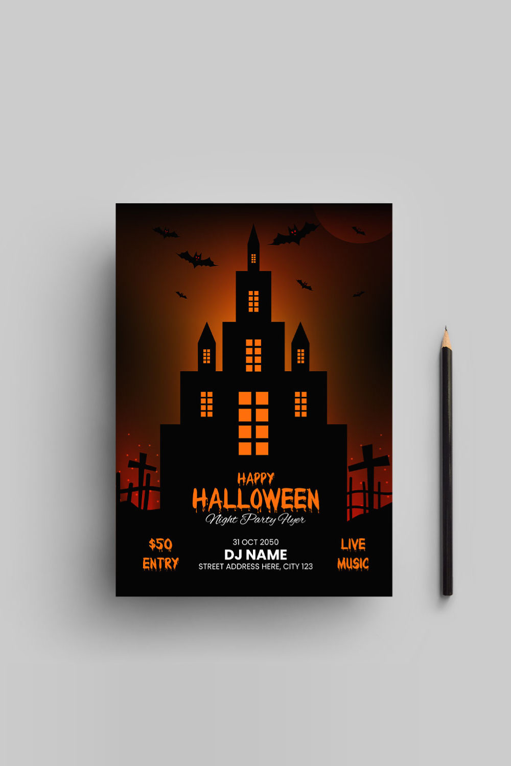 Halloween party flyer design template pinterest preview image.