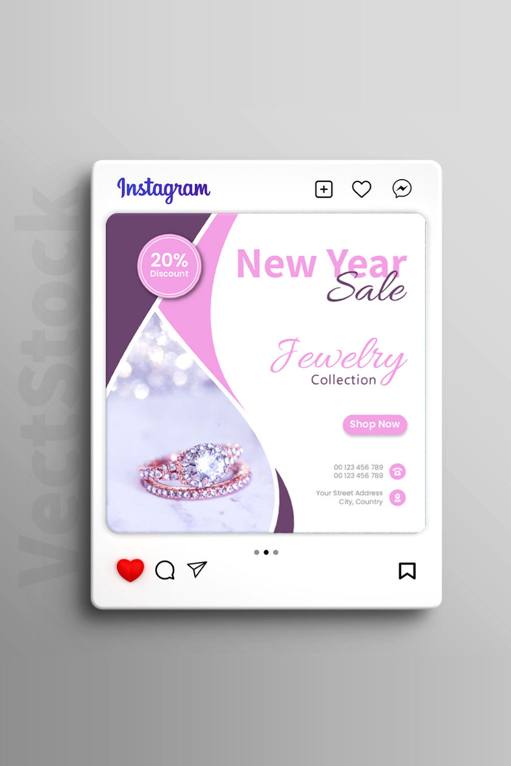 New year jewelry sale social media instagram post template pinterest preview image.