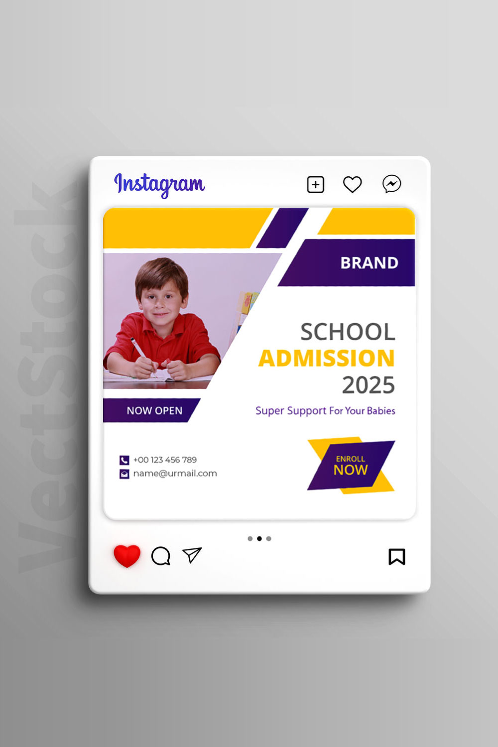 Kids school admission social media Instagram post and banner template design pinterest preview image.