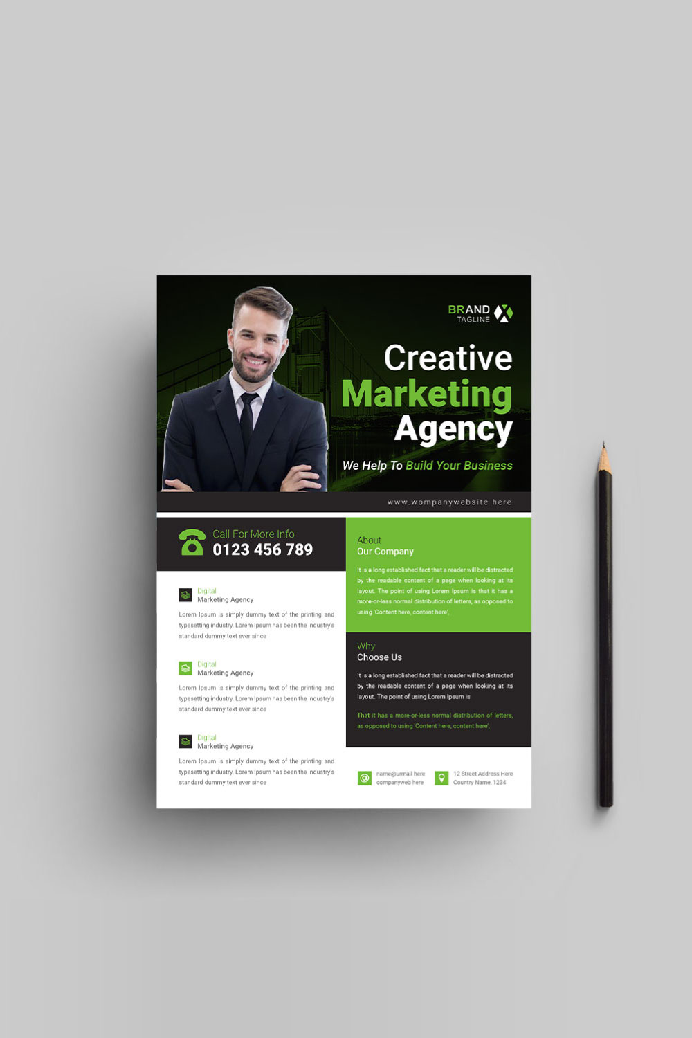 Creative marketing flyer design pinterest preview image.