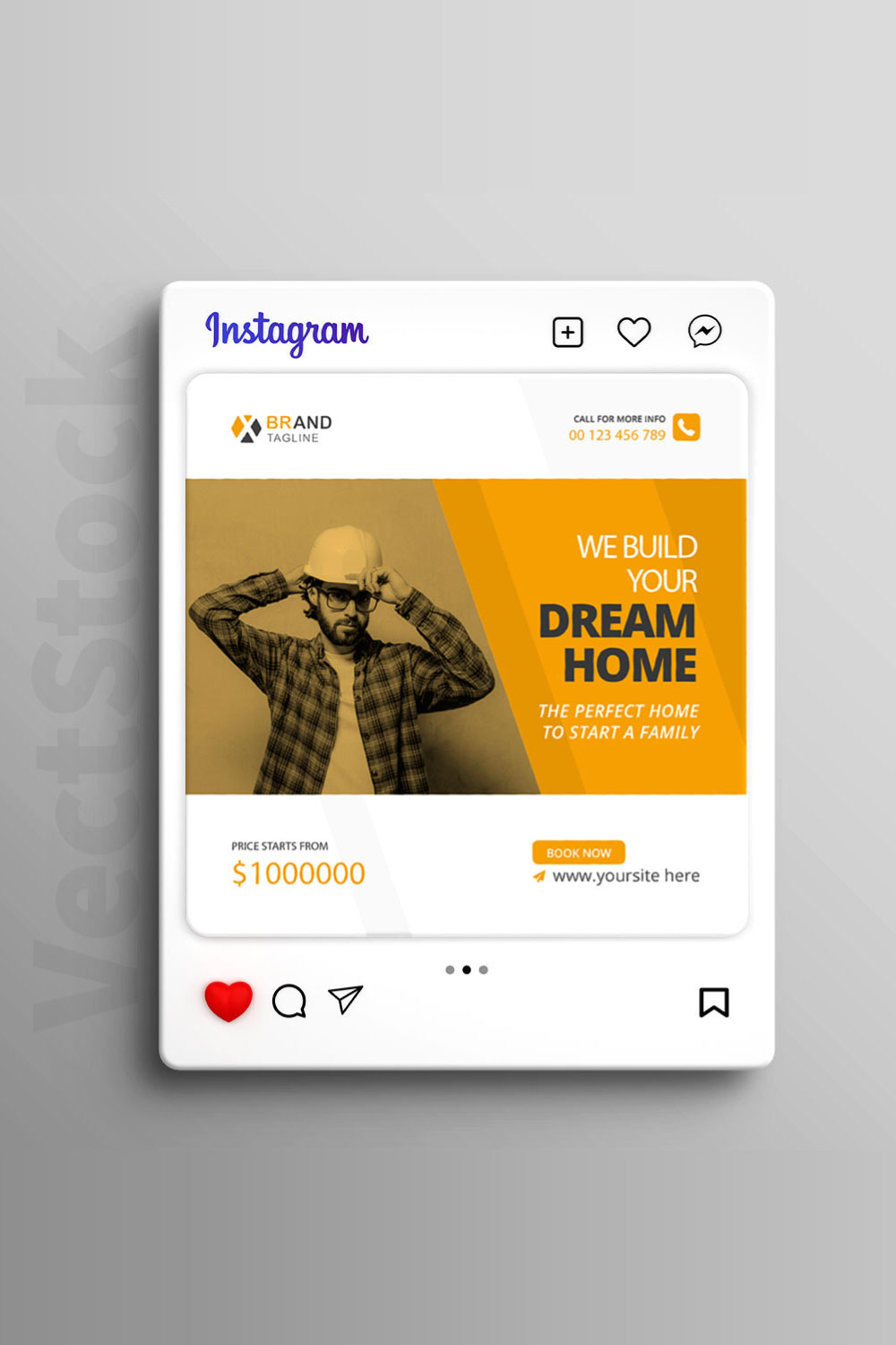 Construction social media Instagram post and banner template design pinterest preview image.