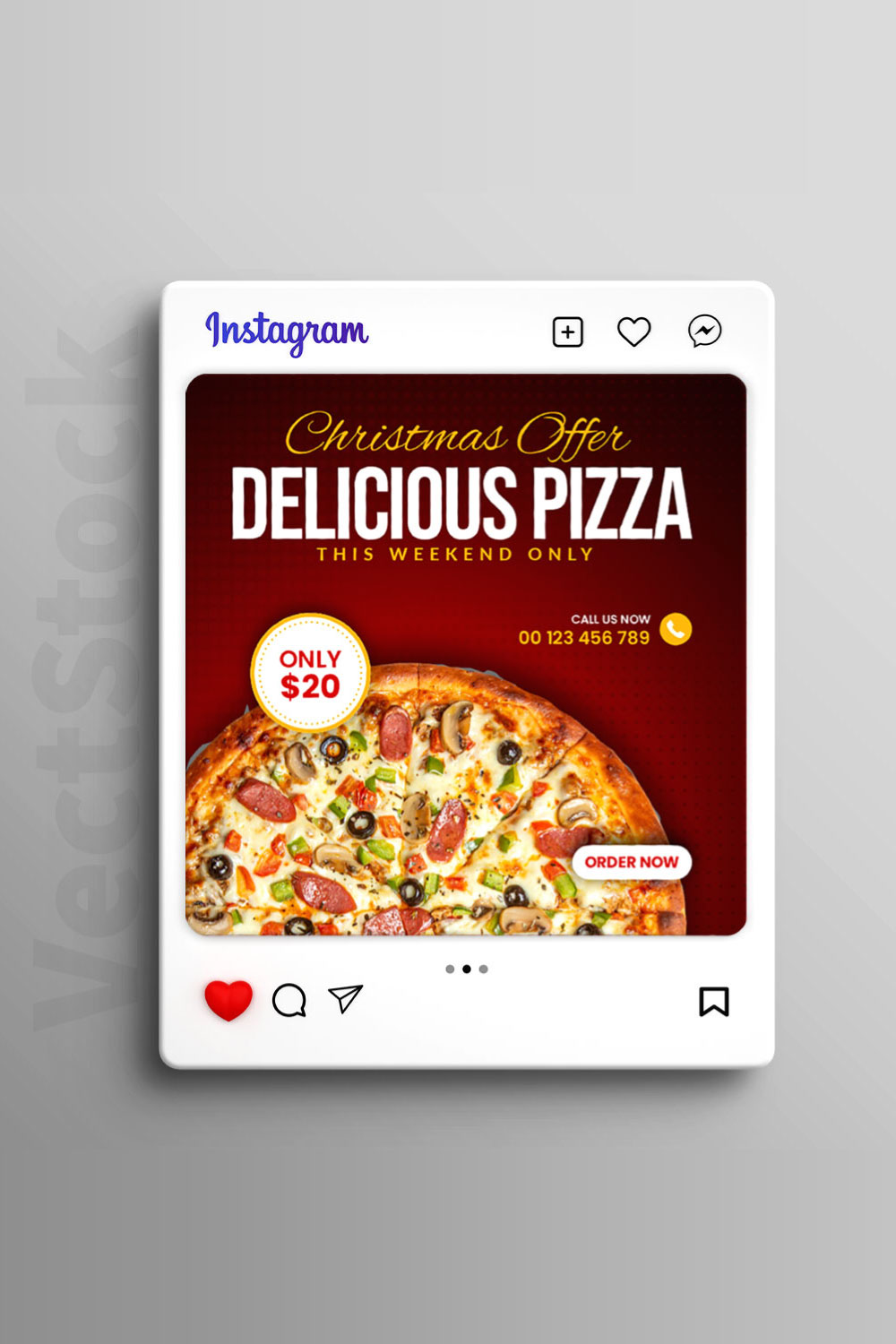 Delicious pizza social media Instagram post template pinterest preview image.