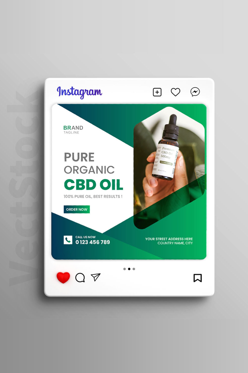 Hemp oil or cbd products social media post template pinterest preview image.