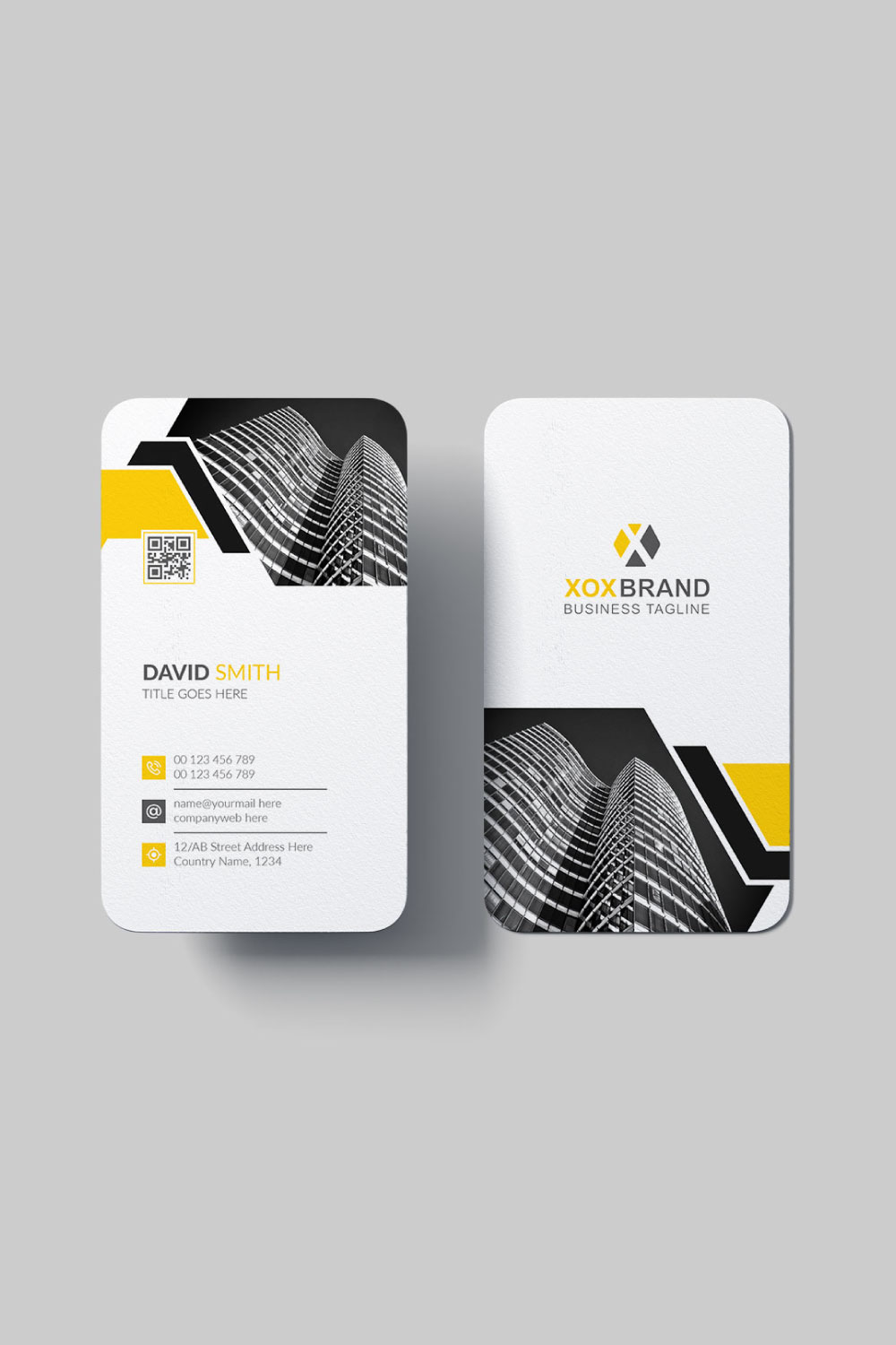 Yellow vertical business card design template pinterest preview image.