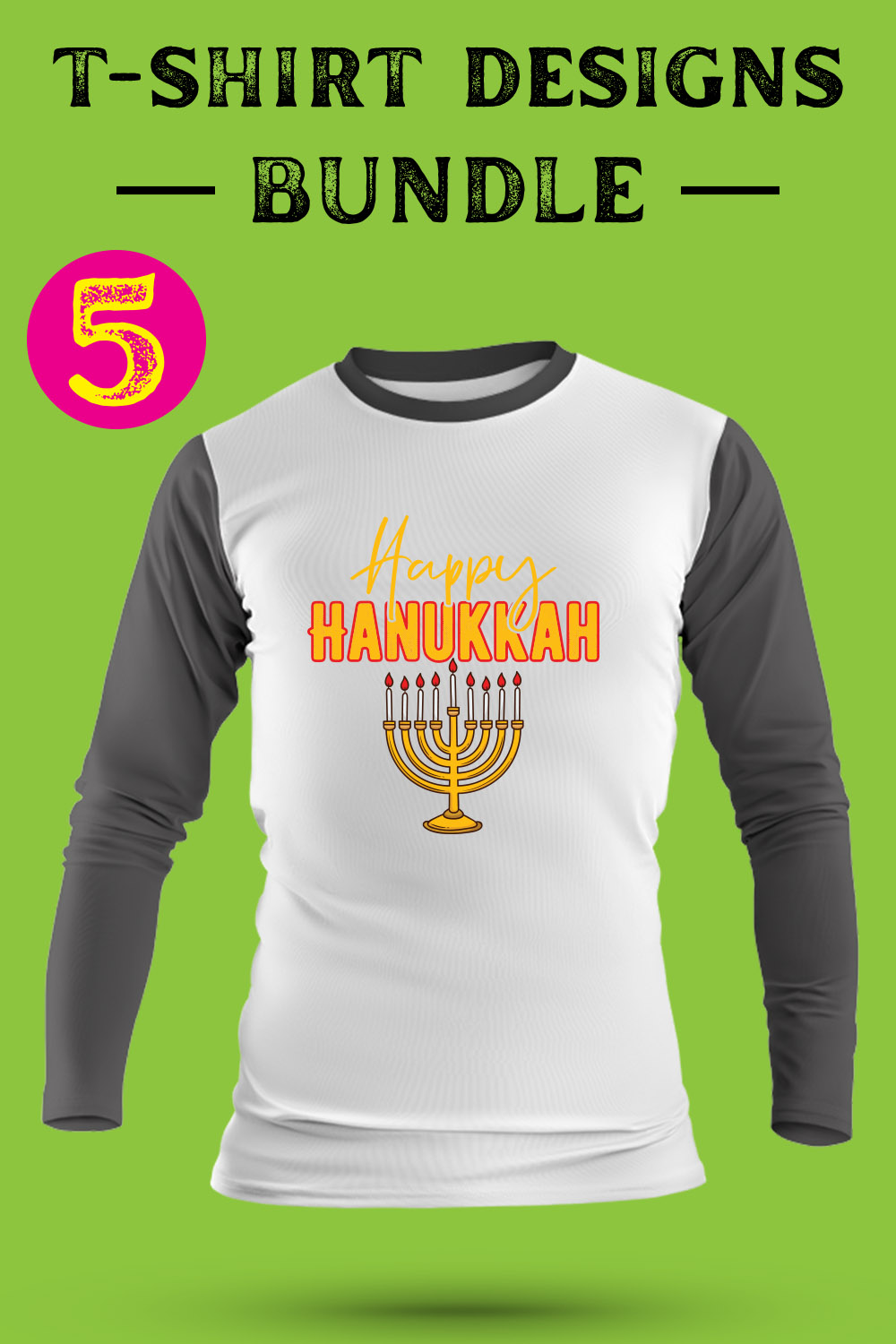 Hanukkah T Shirt Designs Bundle pinterest preview image.