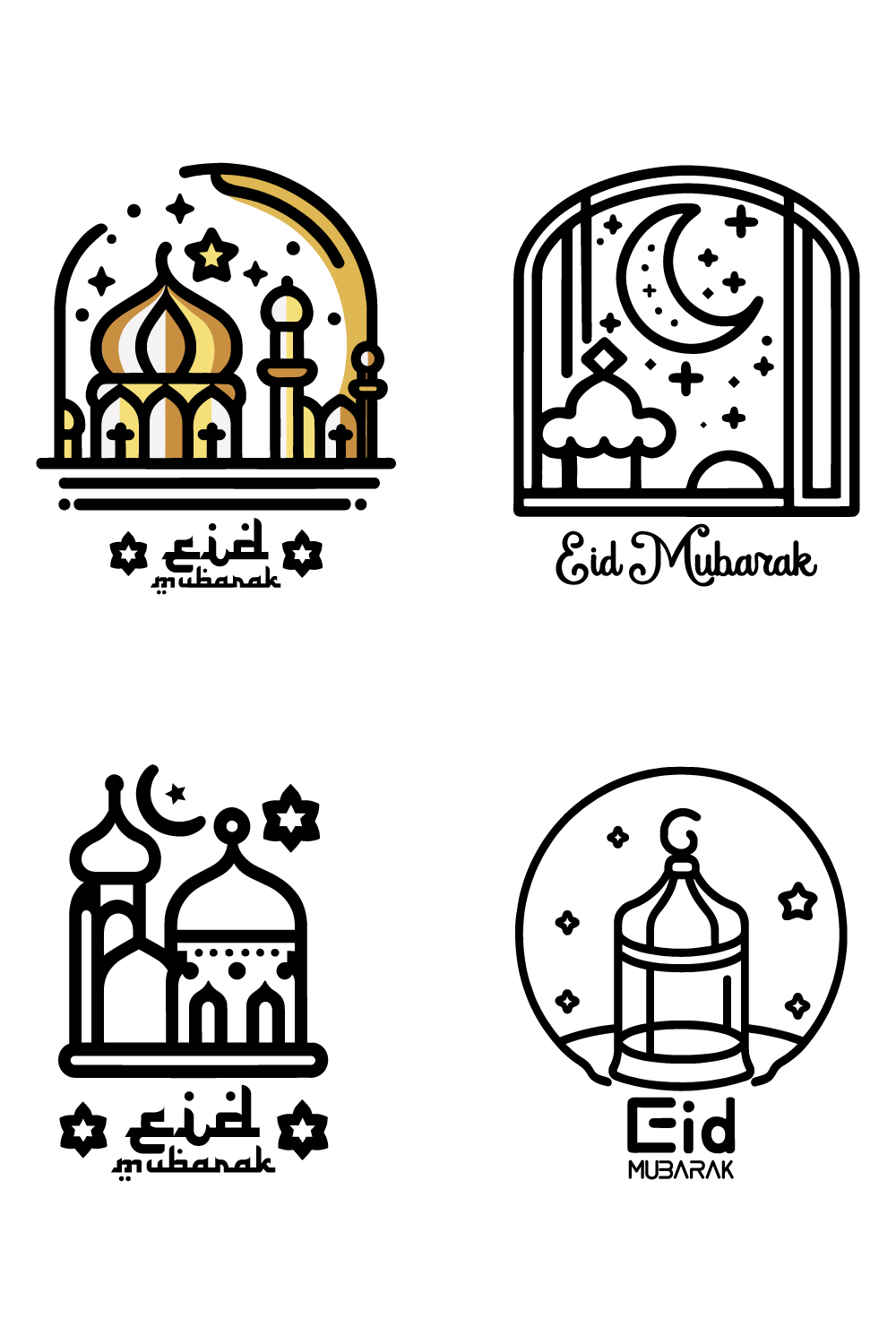 Eid Mubarak Muslim icon vector, Ramadan Kareem, Greeting icons, and Eid Mubarak outline icon vector pinterest preview image.