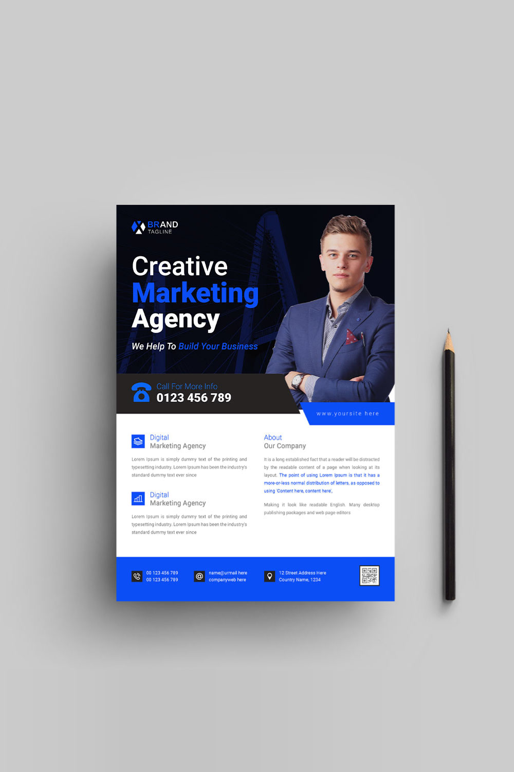 Marketing agency flyer template pinterest preview image.