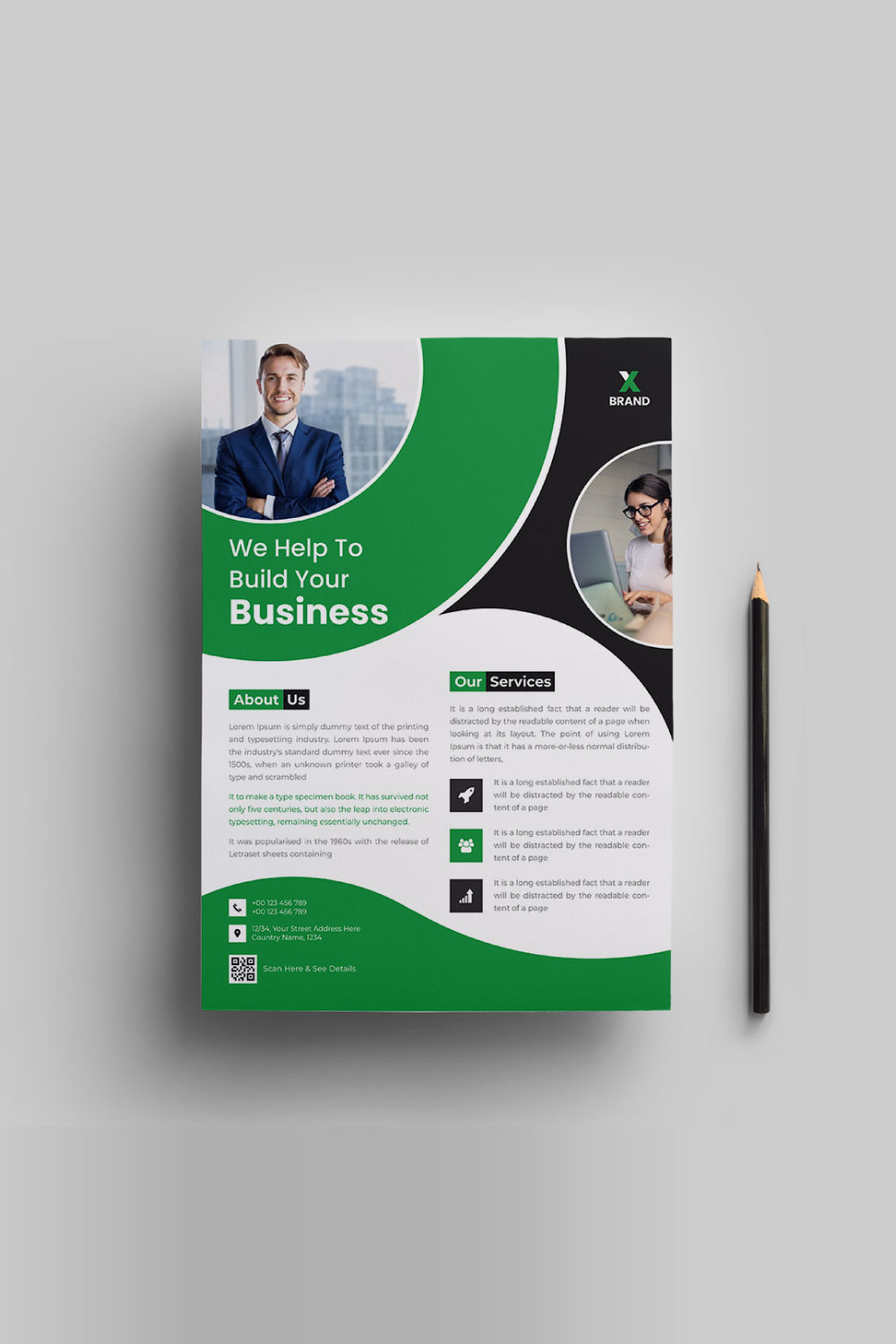 Business flyer design template pinterest preview image.